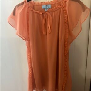 CeCe Flutter Sleeve Orange Blouse with Ruffled Tie Front